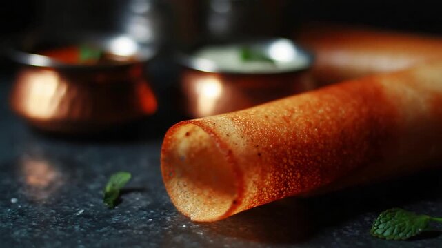 Delicious Golden Brown Crispy Dosa, a Traditional South Indian Breakfast Delicacy.