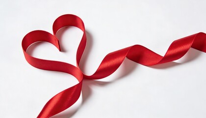 Red Satin Ribbon Heart Shape Isolated on White Background
