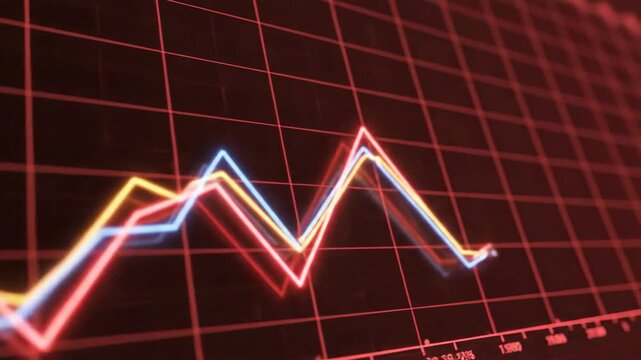 Stock market chart with red background displaying economic decline