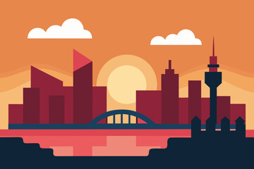 Seoul Sunset Cityscape Vector Illustration 
