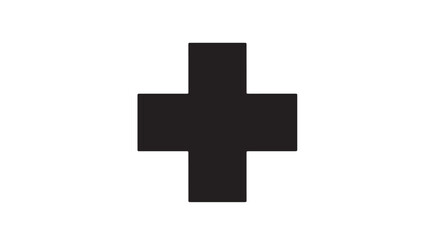 Fototapeta premium Black medical cross symbol in simple flat design with bold lines on white background for healthcare logo