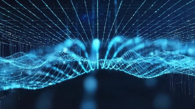 Abstract digital landscape with glowing particles, representing data visualization and futuristic technology.