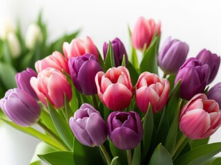 Fototapeta premium Colorful tulip flowers bouquet isolated on white background