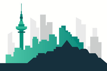 Seoul Skyline N Seoul Tower Vector Illustration