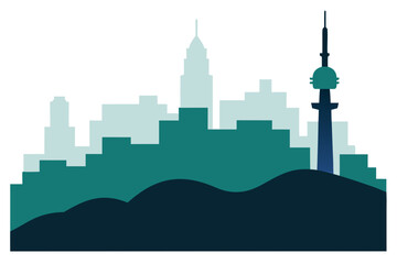 Seoul Skyline N Seoul Tower Vector Illustration
