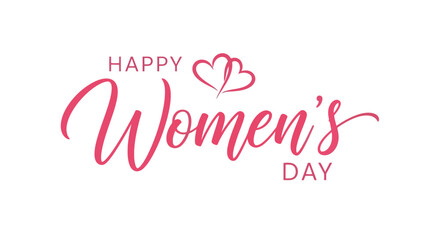 Happy Women's Day text with two pink hearts above the word Women's. © Andi