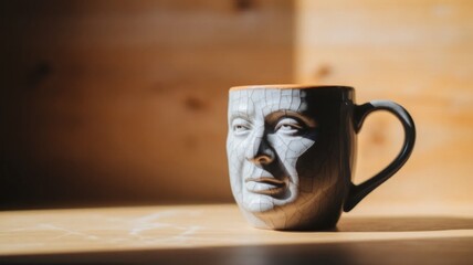 Surreal Coffee Mug with Human Face Expression