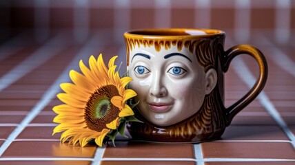 Surreal Coffee Mug with Human Face Expression