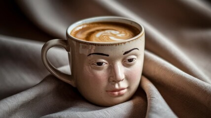 Surreal Coffee Mug with Human Face Expression