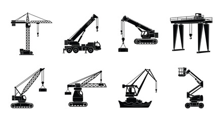 Collection of various construction cranes and heavy machinery icons © MdNirob