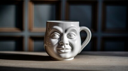 Surreal Coffee Mug with Human Face Expression