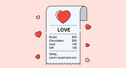Valentines Day Love Receipt Heart Illustration.