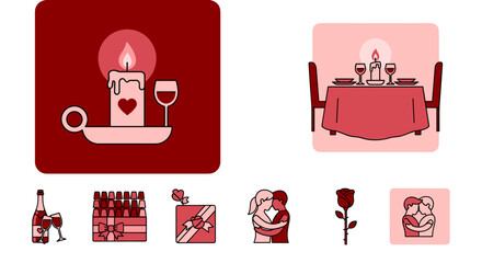 Valentines Day Romantic Dinner Setup Illustration.