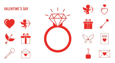 Valentines Day Ring and Love Icons.