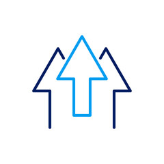 Three blue outline arrows pointing upwards, symbolizing business growth, financial progress, and an upward trend.