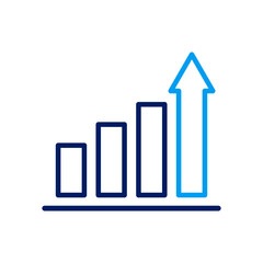 Outline bar chart with a prominent solid blue final bar, depicting financial growth, business progress, and upward performance.