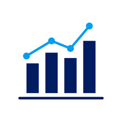Solid blue bar chart with an ascending line graph overlay, illustrating financial performance and market trends.