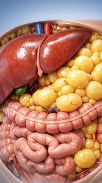 Human abdomen anatomy organ liver fat obesity metabolic syndrome health education 3d internal organ digestive system intestine visceral fat detailed human anatomy medical illustration