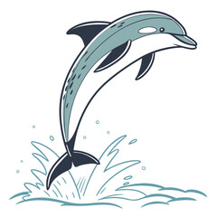 A playful dolphin leaping out of the ocean with a splash of water. Vector © RABBY MIA