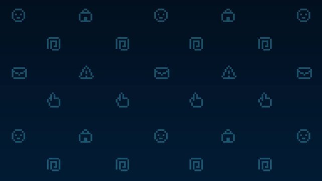 8-bit pixel art icon pattern cyberpunk digital background. looped animation 4k 30fps