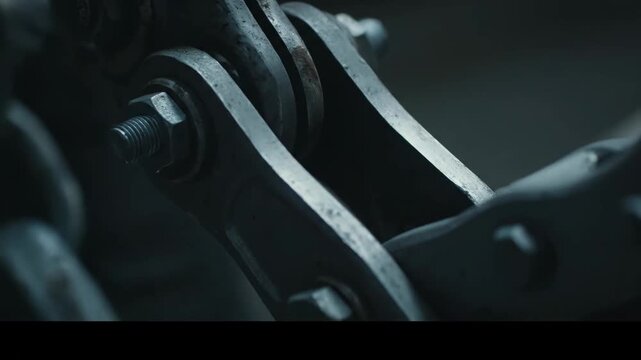 A detailed shot of robust industrial machinery components, showcasing the intricate metal parts, bolts, and nuts.