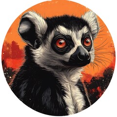 Fototapeta premium Ring- Tailed Lemur Portrait with Fiery Orange photo Background ring-tailed lemur animal