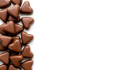 Fototapeta premium Heart Shaped Chocolates Isolated on White Background with Copy Space