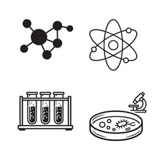 Chemistry icon set. Containing Laboratory test flask, reaction tube, chemistry lab, experiment, Chemical formula, Microscope, and more. Outline Icon Collection. Vector illustration. Editable stroke