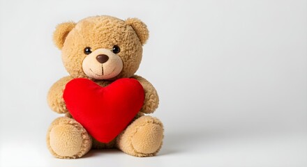 Obraz premium Cute Teddy Bear Holding Heart Isolated on White Background