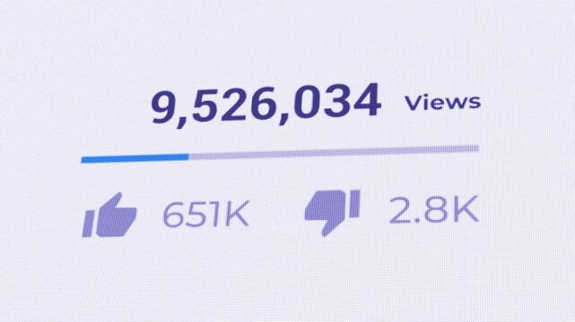 Angled close-up of a digital video counter rapidly climbing toward one billion views, illustrating viral growth and massive web traffic engagement.