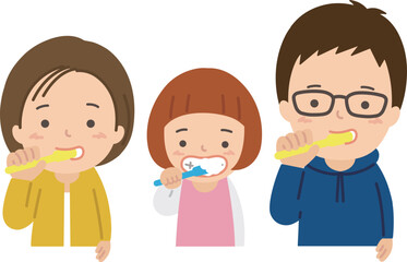 Obraz premium 家族で歯磨き