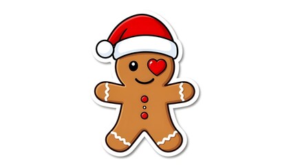 Gingerbread man emoji wearing santa hat with heart eye