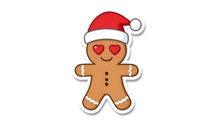 Gingerbread man emoji wearing santa hat with heart eye