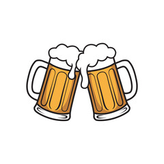 Cheers Beer Mugs Vector Illustration | Clinking Beer Glasses Icon for Party & Celebration