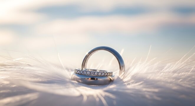 Two wedding rings together against a soft white background