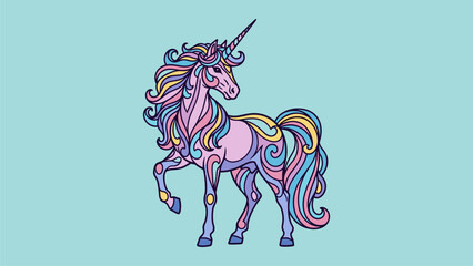 Dreamy pastel unicorn graphic with intricate details on a light blue background © Nimker harva