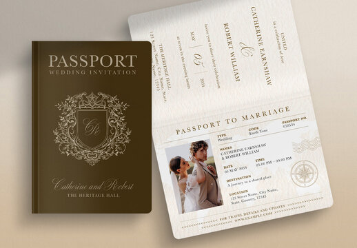 Passport Invitation Template & Destination Wedding Invite for Travel Themed Wedding RSVP Card Flyer Layouts