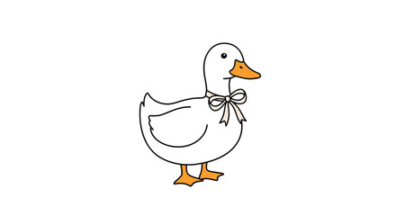 Adorable cartoon illustration of a white duck wearing a small pink ribbon bow around its neck on a plain white background.
