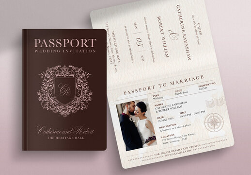 Passport Invitation Template & Destination Wedding Invite for Travel Themed Wedding RSVP Card Flyer Layouts