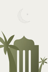 Naklejka premium Ramadan celebration with crescent moon and buildings in a simple design