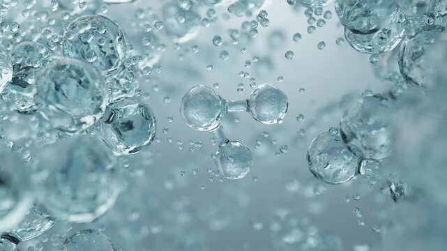 Hyaluronic acid molecule rotation with cooling hydration and fresh sensation 3D rendering