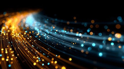 Fototapeta premium Abstract digital art of flowing light trails and data streams in vibrant colors.