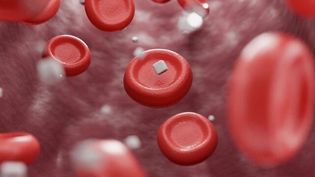 Red blood cells with glucose molecules for blood sugar monitoring concept. 3D rendering