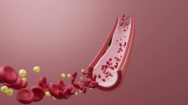 Cholesterol plaque buildup blocking blood flow in artery medical visualization 3D rendering