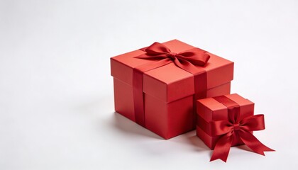 Red Valentine Gift Box with Ribbon Isolated on White Background