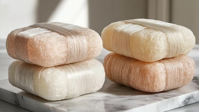 selective focus futuristic packaging made from mushrooms and plant fiber