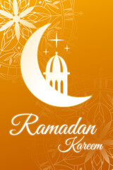 Fototapeta premium Celebration of Ramadan with the moon and mosque symbol on orange background