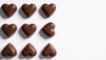 Fototapeta premium Heart Shaped Chocolates Isolated on White Background with Copy Space