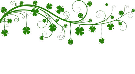 Green St. Patrick's Day Clover Garland with Swirls and Dangles on White Background