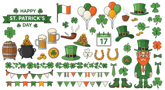 Happy St. Patrick's Day Collection: Symbols, Decorations, and Festive Elements